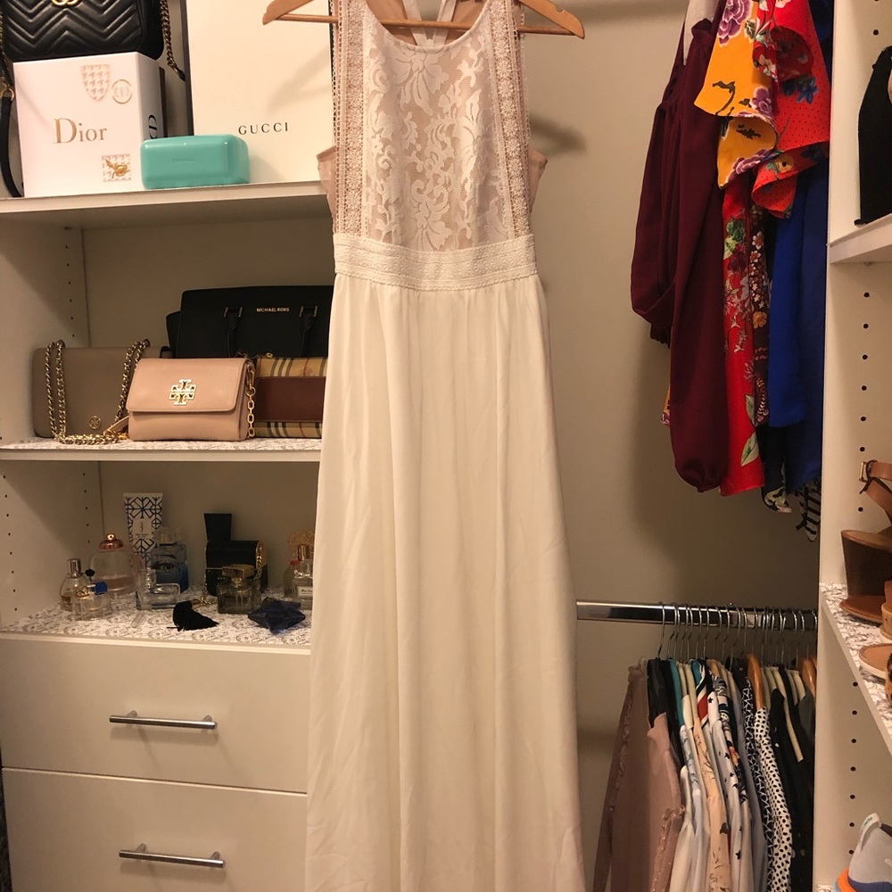 Lulus forever and always white lace maxi dress